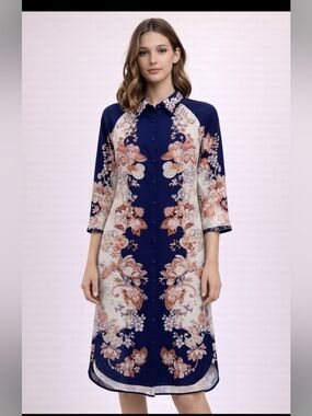 Floral Navy and Cream Dress